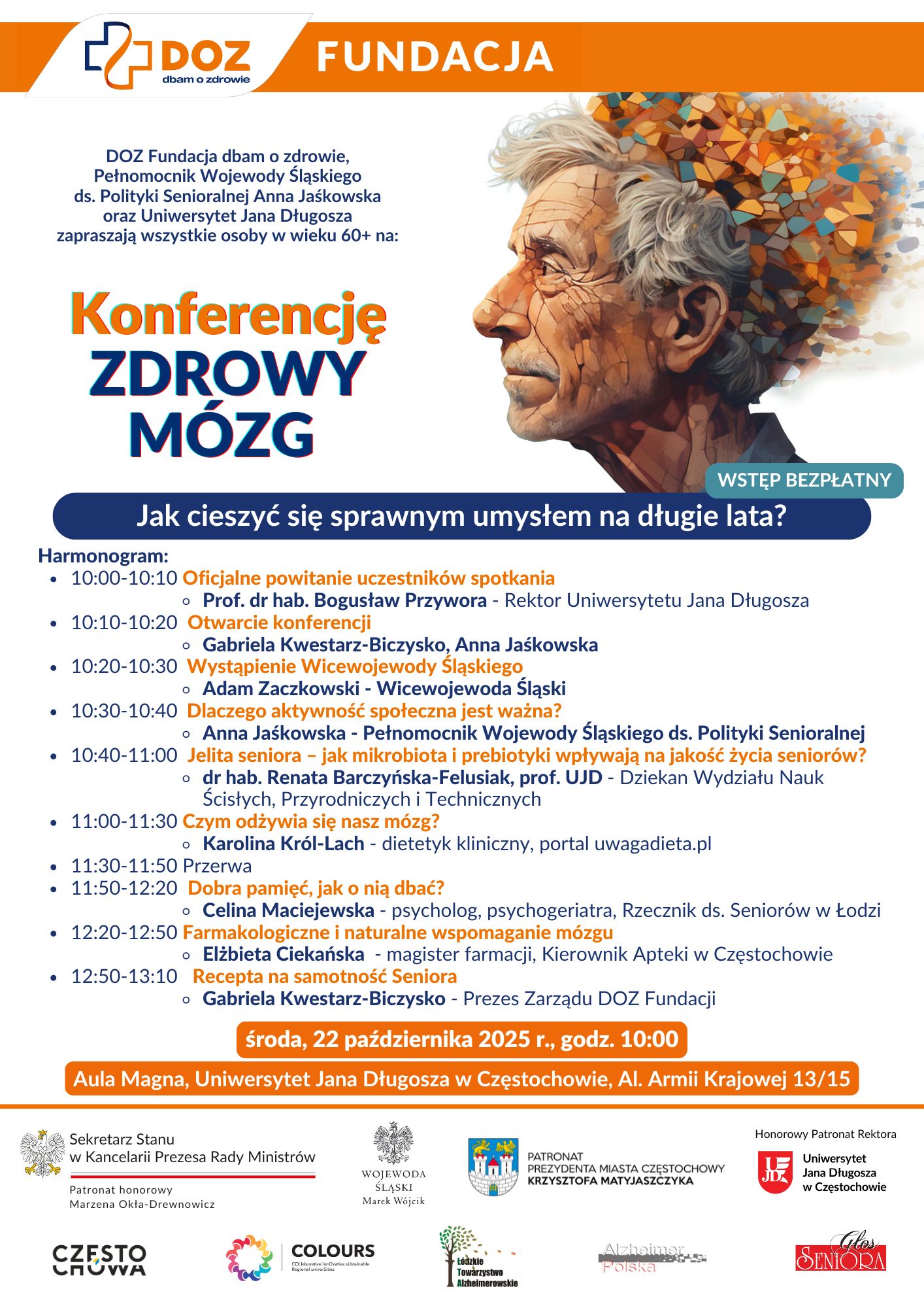 Plakat promujący konferencje edukacyjną „ZDROWY MÓZG”. AZDROWY MÓZG