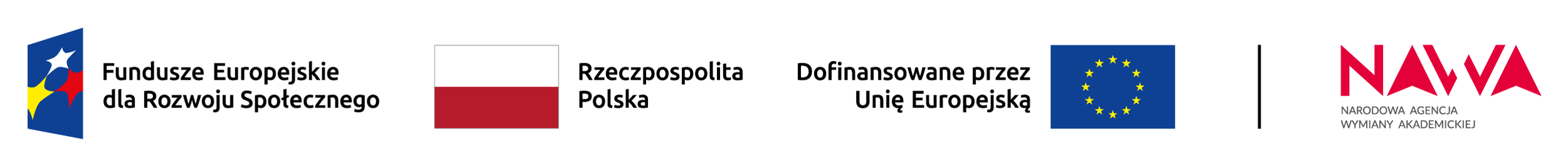 Logotypy Fundusze Europejskie dla Rozwoju Społecznego, Rzeczpospolita Polska, Dofinansowane przez Unię Europejską, Narodowa Agencja Wymiany Akademickiej
