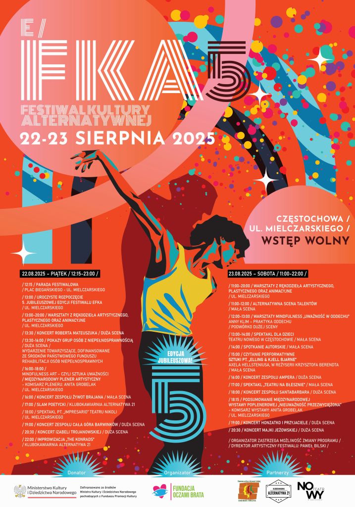 Plakat przedstawia termin wydarzenia: 22-23 sierpnia 2025, adres: ul. Mielczarskiego Częstochowa