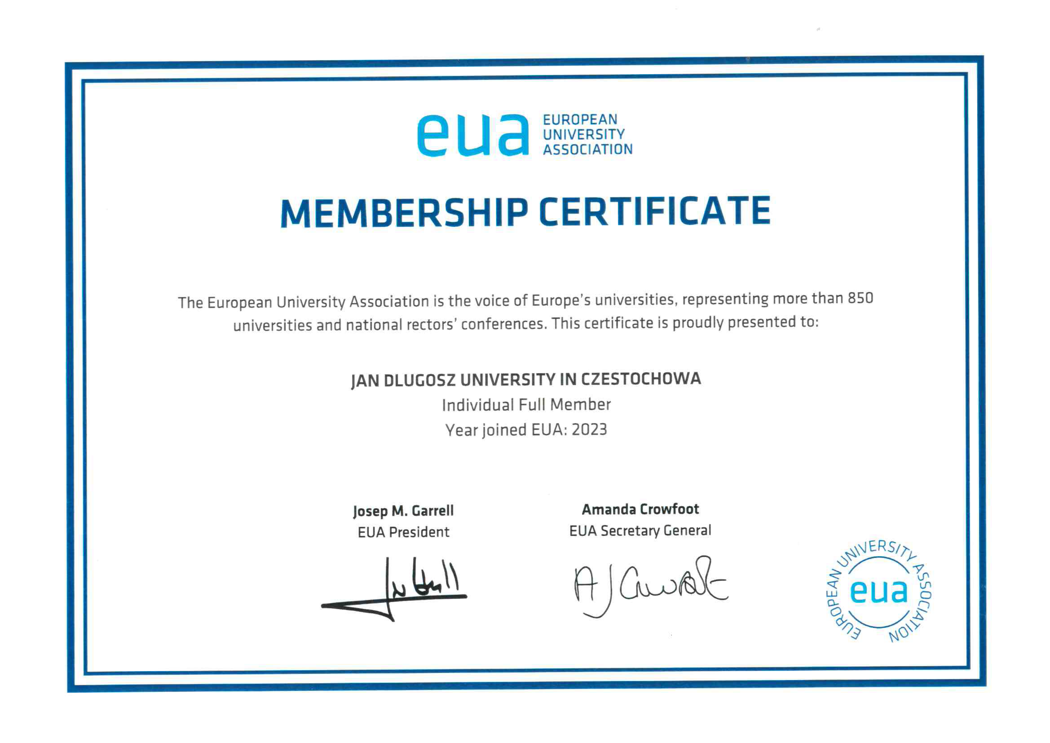 Membership Certificate (EUA) 