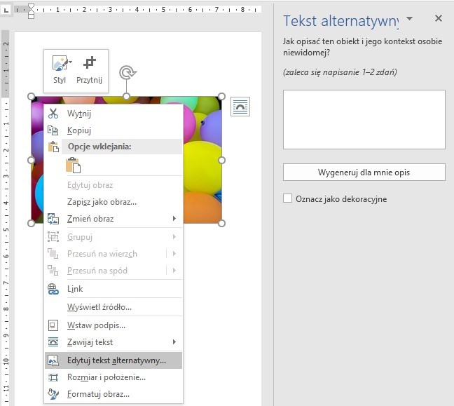 lokalizacja pola Tytuł w programie Microsoft Word