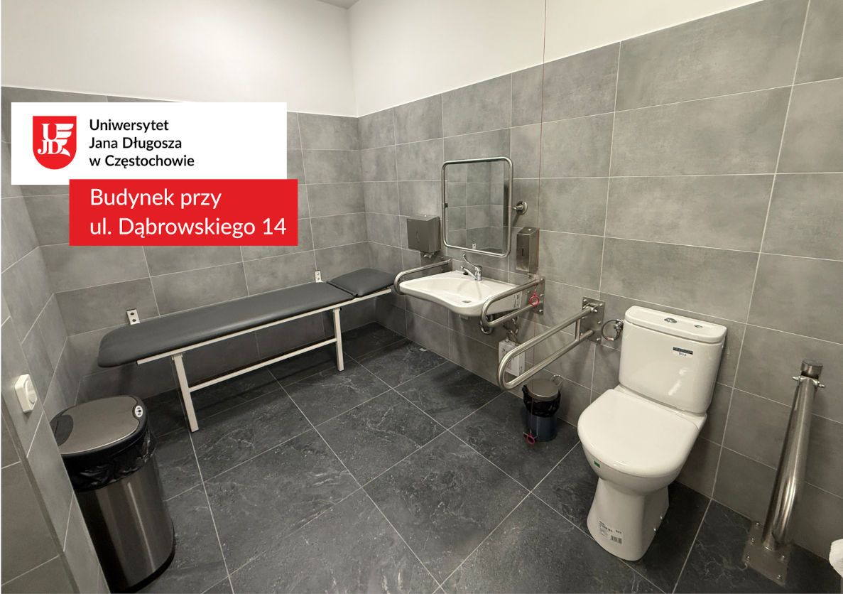 Rozwiązanie architektoniczne ułatwiające dostępność toalety w budynku na Dąbrowskiego 14